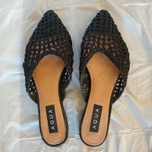 Aqua Woven Leather Mules 7